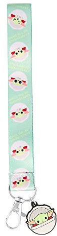 Disney Star Wars The Mandalorian Lanyard Badge Holder, Grogu Wrist Print Lanyard ID, Keys Holder