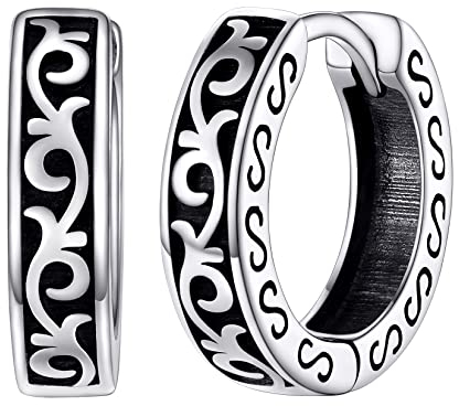 Silvora Unisex Keltische Knoten Ohrring Creolen S925 Silber Herren Keltische Kleine Huggie Creolen Damen Keltische Ohrring Kleine Hoop Kreis Klapp Creolen Schmuck