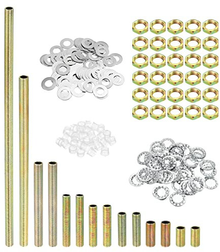 PATIKIL 1/8IP Filettatura 8 Dimensioni Lampada Tubo Kit con Blocco Dadi Rondelle, Fissaggi Assortimento Ferramenta per Lampadario Soffitto Luce Fai Da Te, Zinco Placcatura
