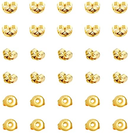 30Pcs Earring Backs for Studs, 18K Gold Butterfly Shape Ear Backings Replacement Hypoallergenic Secure Screw Ear Safety Back for Pierced Locking Stud Earrings Small Yellow Earring Stopper for Post
