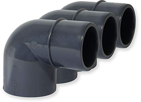 Paradies Pool PVC-U Fitting Winkel 90°, Ø 50mm Klebemuffe x Ø 40/50mm Klebestutzen, PVC-U Muffe Rohrverbinder Klebefitting 90 Grad zum verkleben, Qualität aus Europa, Menge: 3 Stück