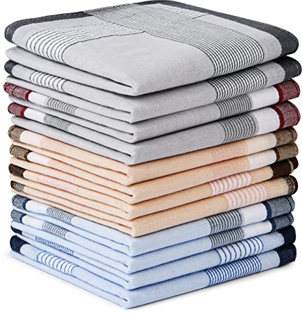 Aomig Taschentücher Herren, 12 Stück Baumwolle Stofftaschentücher Set, Traditionelle Taschentücher Stoff Herren Handkerchief, Wiederverwendbar Herrentaschentücher, 40cm x 40cm(B)