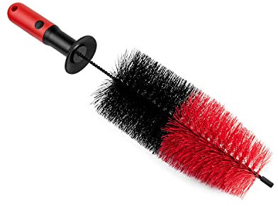 ToM PaR Detailing Felgenbürste XL I Auto Reifenbürste I Stahl- und Alufelgen I Ergonomischer Griff I Gummikragen am Griff zum Schutz der Händ I Entfernt Schmutz von Felgen I Länge: 45 cm I Rot