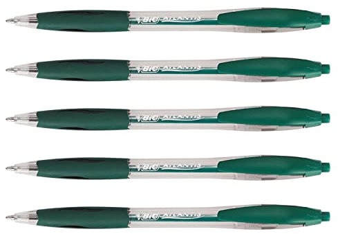 BIC Atlantis Classic Kugelschreiber, einziehbar, mittlere Spitze, 1 mm, Grün, 5 Stück