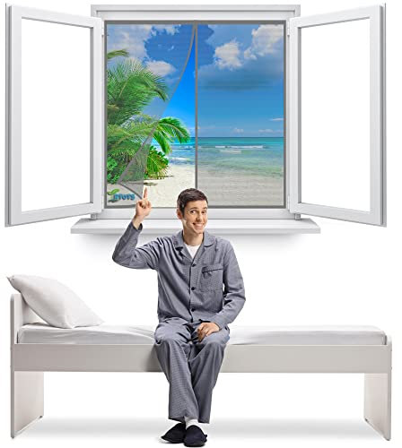 Moustiquaire Magnétique pour Fenêtres 160 x 85 cm, Puissants Aimants, Fermeture Automatique, de Porte Rideau Couloirs Patio Sans Perçage, Kit d'installation Complet【Gris】