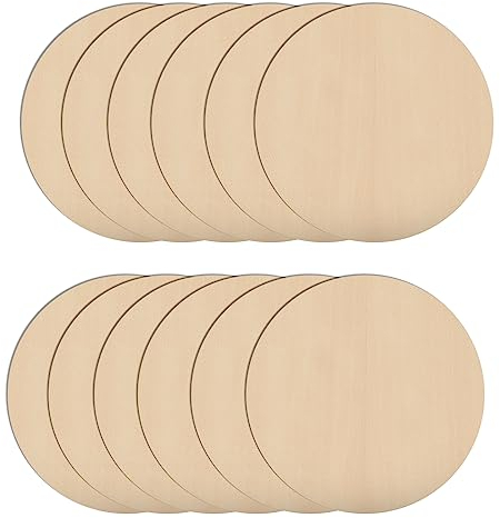 Pizsieat 12 Stück Holzplatte Rund Holzscheiben 20cm Durchmesser 3mm Dicke Holzplatten zum Basteln für Zeichenbrett, Kunsthandwerk, DIY Kunst, Handwerke,Bemalen
