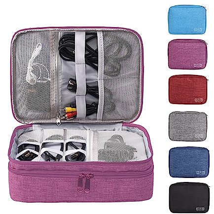 Kabel organizer tasche, kabel organizer reise, Reise elektronik tasche, Elektronik Zubehör Organizer, kabeltasche organizer, Ladekabel organizer, Travel organizer, ladekabel tasche(3 Schicht Lila)