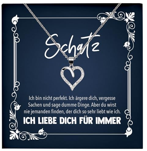 22Feels Schatz Geschenk Frauen Schmuck Set zum Hochzeitstag Ehefrau Romantisch, Valentinstag für Sie, Freundin Jahrestag - Echt Silber 925 Herz Halskette mit Karte