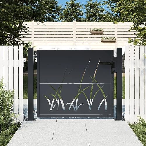 Tidyard Gartentor Zauntor Zauntür Gartentür Hoftor Hoftür Gartenzaun Pforte Tür Tor Gartenpforte Metalltor Einfahrtstor Anthrazit 105x105 cm Stahl Gras-Design