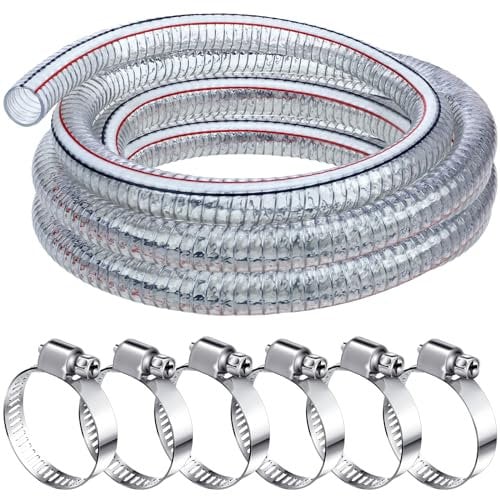 Frienda Heavy Duty Steel Wire Flexible Tubing with Fasteners PVC High Pressure Oil Drain Hose Tube Clear Wire Reinforced for Pond Marine Bilge Pump Garden Pool(10 Ft, 1-1/2 Inch Id)