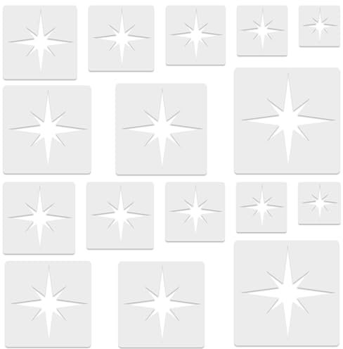 Lot de 16 pochoirs octogonaux en forme d'étoile de différentes tailles pour peinture, travaux manuels, plastique, 5 points, pour tissu, arts muraux, papier, décoration d'intérieur