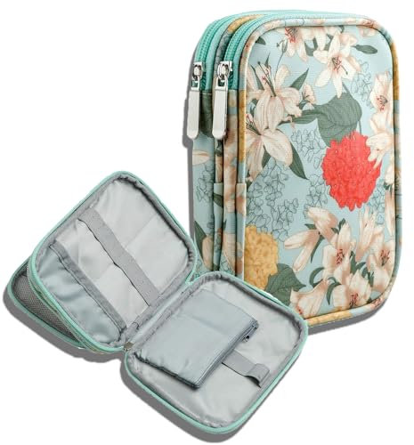 GRVICH Crochet Hooks Case, Crochet Bag, Knitting Needle Case, Crochet Hooks Organizer with Web Pockets for Various Crochet Needles, Knitting Accessories, Crochet Hook Kit Tools (Green Lily)