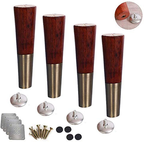 NZPOST Lot de 4 Pieds de canapé en Bois Massif Naturel, Pieds de Meubles à Hauteur réglable, Pieds d'armoire en Laiton, Pieds de Table Basse, Pieds de lit (50 cm)