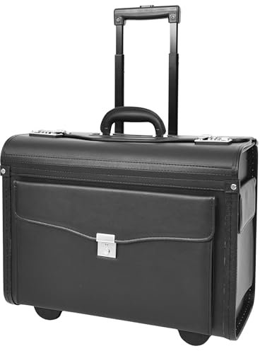Custodia da pilota in pelle con ruote, borsa da viaggio per laptop Business Executive Black Titan, Nero , L, Cabina Flight Case