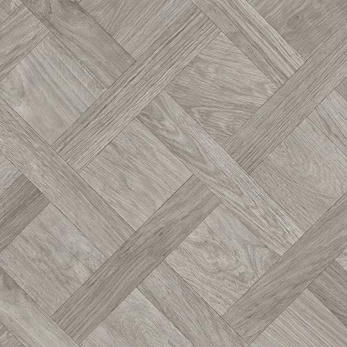 Grey Herringbone Pattern Wood Effect Anti-Slip Vinyl Flooring forLivingRoom, Hallways, Kitchen, 2.8mm Thick Cushion Backed Vinyl Sheet-7m(23') X 2m(6'6)-14m²