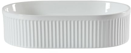 MILANO White Ceramic Oval Fluted Countertop Bathroom Basin Sink 490 x 310mm | Ceramic Construction. Oval Design. Contemporary Style. Countertop Installation. Not Fitted With Tap Holes.