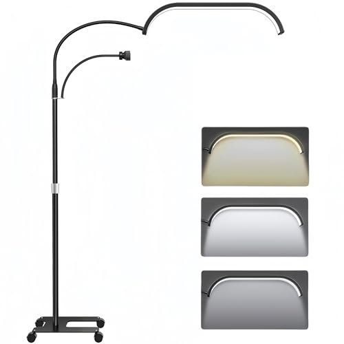 Tetipa LED Stehleuchte, 45W Wimpern Lampe Kosmetik für Wimpern, 55-70zoll Lampe mit Telefonständer, Einstellbares Licht 3-6000K, Kosmetiklampe Mondlampe für Lesen Tätowieren