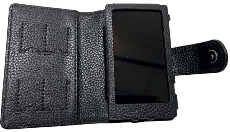 TUFF LUV Premium Faux Leather Case [Compatible With Sony Walkman] NW-A300 Series [A307, A306, A303] – Elegant Black Protective Cover with Magnetic Clasp & 4 Micro SD Card Slots