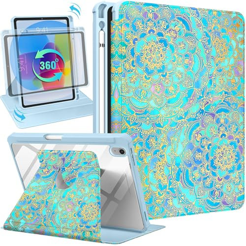 SurgeCraft Custodia per iPad di 10a generazione da 10,9 pollici 2022, supporto rotante a 360 gradi con portamatite per donne ragazze carine Folio Cover estetica design piuttosto unico per Apple iPad
