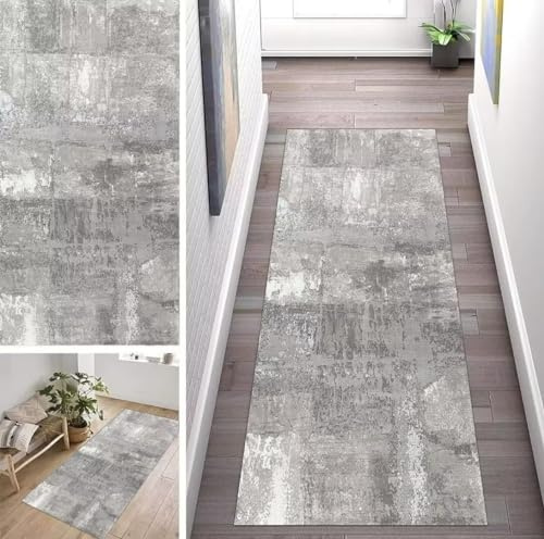 ZUZEKU Abstrakte Grau Läufer Flur Küche Waschbar rutschfest 120X150cm Vintage Lang Küchenteppich Flurteppich Teppich Fur Korridor Wohnzimmer Schlafzimmer Meterware Anpassbar