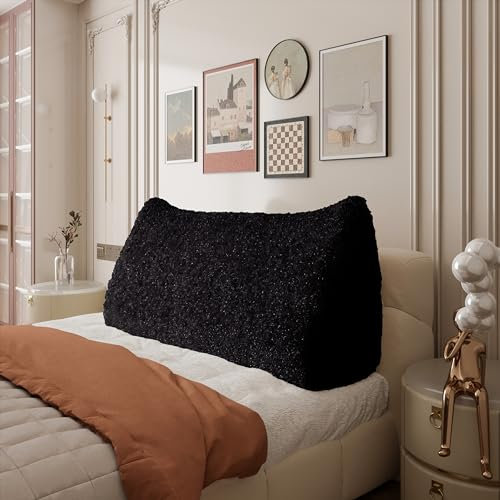 Johnear Keilkissen Lesekissen für Bett und Sofa Lehnenkissen Schwarz Plüsch Kissen 160cm, Rückenkissen Kopfteil Bett Rückenlehne Großes Dreieckiges Lendenkissen