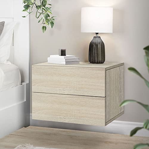ML-Design Nachttisch hängend mit 2 Schubladen, Sonoma-Eiche, 42x29x30 cm, Holzwerkstoff, Schwebend Nachtschrank, Wandmontage, Kommode Nachtkommode Wandschrank Nachtkonsole Wandnachttische Wandregal