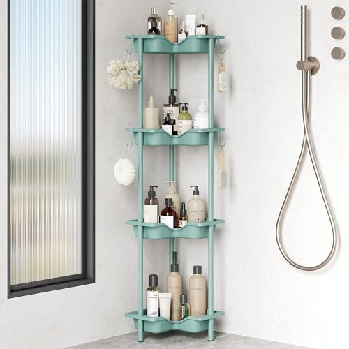 Orimade Lot de 4 étagères de douche sur pied en acier inoxydable - Pour salle de bain - Bleu