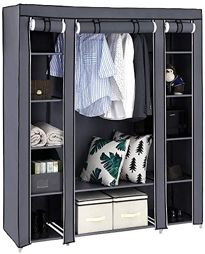 TactFire Kleiderschrank, Stoffschrank,Kleiderstange 150x45 x175cm Grau | Faltschrank mit Offener Faltbarer Kleiderschrank, für Schlafzimmer und Ankleidezimmer,