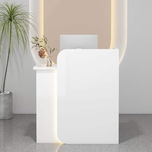 Bürotheke Rezeption Tisch,Messetheke Stehpult,Laden-Theke Verkaufstheke,Empfangstheke mit Schubladen,Zeitgenössischer Empfangsschreibtisch,for Corporate Halls Hotel Receptions.(Color:White,Size:RIGHT_
