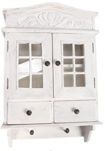 Antyki24 Wandschrank Aus Massivem Mahagoniholz Weiß Antik Mit Glastüren Zwei Großen Schubladen Und Haken 68x45x18 cm Ideal Für Küche Oder Esszimmer Im Rustikalen Landhausstil