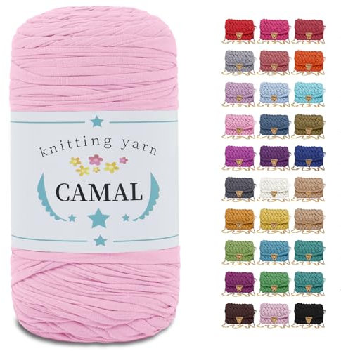 CAMAL Fettuccia per Borse a Uncinetto, 400g x 120m Filato Grosso per Borse Uncinetto Elastico Filo Grosso Fettuccia per Borse, Artigianato, Decorazioni Casa (Rosa intenso)