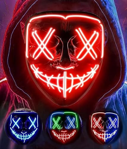 XiXiYang Scary LED Face Halloween Mask,3 Lighting Modes LED Face Transforming Masks,Light up Masks for Deadpool and Iron Fans for Men Women Adults for Costume Cosplay Party Masquerade, (Red)