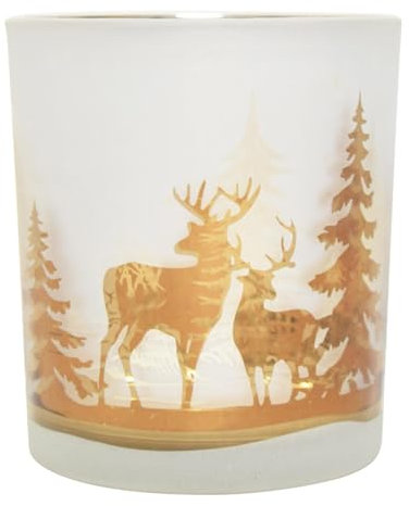 Dadeldo Living & Lifestyle Teelichthalter Windlicht Glas Hirsch-Design 8x7cm Weiss-braun