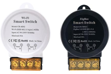 AC90-250V Tuya ZigBee/WiFi Smart Switch with Power Monitor 30A High Power Relay Module Smart Life App Voice Control Work with Alexa Google Home (WiFi, Black)