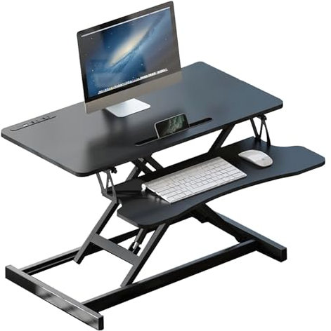 HGTRH Height Adjustable Standing Desk Converter, Laptop Folding Desk with Keyboard Tray USB Interface Disassembly and Assembly Lifting Range 14-50cm 80 * 40cm Black White Black