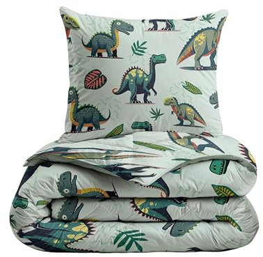 Zelesta Kiddybed kinderbettwäsche 135x200 4 Jahreszeiten - Bettwäsche winterdecke und Sommer-Bettdecke - Waschbare kinderdecke ohne Bezug - Kinderbettdecke mit Muster (Dino)