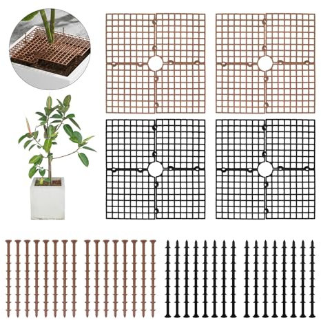 Beowanzk 4 Pcs Plant Pot Soil Guard, Cuttable Plant Protectors, Soil Protectors for Planters with Non-Slip Fixture, Plant Pot Cover for Prevent Children and Pets from Tipping Over (Square)