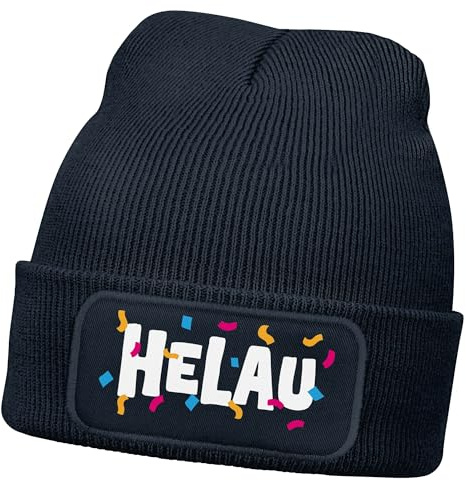 MoonWorks® Herren Beanie Patch Strickmütze mit Spruch Aufdruck Fasching Karneval Lustig Mütze Männer Dunkelblau Unisize