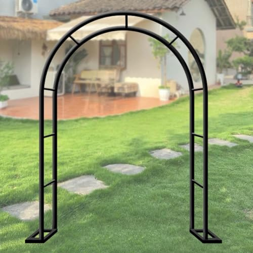 Schwarz Rankhilfe Rosenbögen Metall Pflanzenbogen Garten Torbogen Mit Sockel Für Kletterpflanzen Und Rosen 19mm Verzinkt Rohr(Schwarz,Width120 x Height220cm)