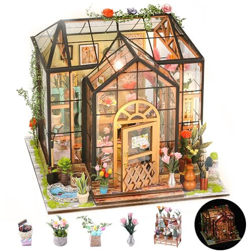 Casa de Muñecas en Miniatura Maqueta, Miniatura Invernadero con Luz, DIY Casa en Miniatura para Adultos, DIY Miniature House Invernadero Jardines, Regalos De para Adultos, Mujeres, Niñas