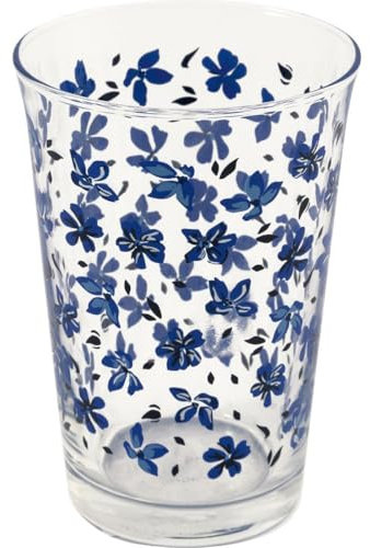 Greengate Set 6 bicchieri acqua in vetro con fiori blu Dahla, Shabby Chic 290 ml