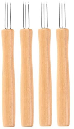 Rdxanc 4 x Gabeln mit Holzgriff, drei Zinken, vielseitige Küchenutensilien zum Kochen, Mischen und Grillen