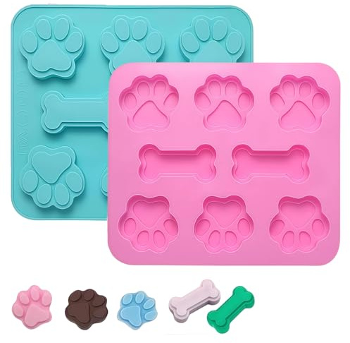 LUMOOM 2 Stück Schokolade Silikonformen, Backform Silikon mit Pfote und Knochen, Eisform für hundeeis, 8 Mulden pro Form für Süßigkeiten Gelee Eiswürfel Hund Behandelt