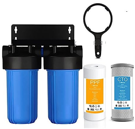 ZKLGS Umkehrosmose Wasserfilter 2-stufiges Wasserfiltrationssystem for das ganze Haus, mit Sediment-CTO-Filter (Chlor, Geschmack und Geruch), 1 Einlass/Auslass(Water Filtration)