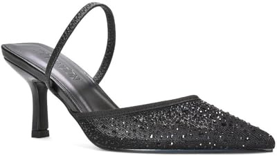 ESSEX GLAM Women's Stiletto Heel Court Shoes Ladies Mesh Rhinestones Party Wedding Bridal Slingback Close Toe Pumps Size 3-8