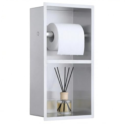 OUGOO Unterputz-Toilettenpapierhalter, 304 Edelstahl Klopapier-Schrank 2 Ebenen Einbau, Unterputz WC Modul mit Rollenhalter und Aufbewahren für Badzimmer, Gebürstet