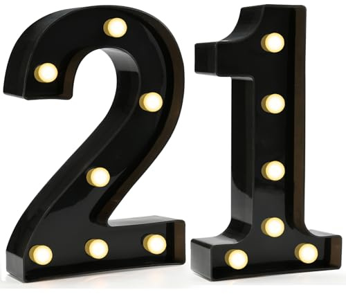 Black Decorative Light Up Numbers 21, 21st Birthday Decorations for Him | Marquee Numbers Black Party Decorations, Plastic Number Sign Battery Operated 21st Anniversary Birthday Gift for Boys