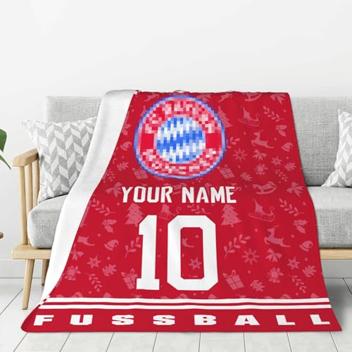 Generisch Bayern Fleecedecke,Fußball Fanartikel Sofa Decke,Personalisierte Geschenke für Fußball Fanartike,Weihnachten Geschenke für Fußballfan Kinder