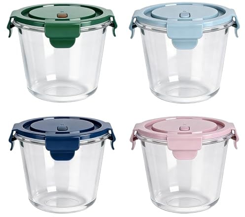 Vitrignis 750ml glasbehälter mit deckel 4er Set - Rund Meal Prep Gläser,Salatschüssel Frischhaltedosen Suppenbehälter to Go,Spülmaschinenfest, Mikrowellen & Gefrierschrankgeeignet, BPA-Freie