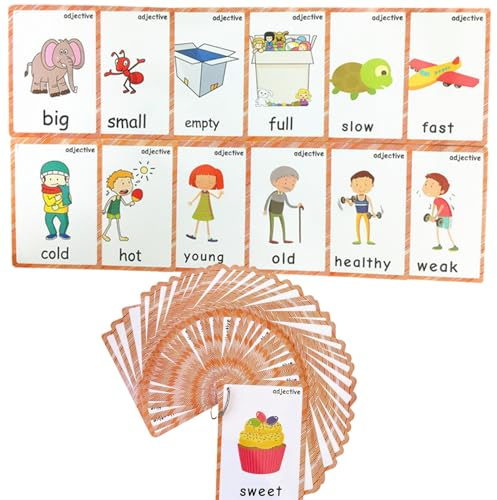 49 Pcs Adjective Flash Cards, Learning First English Word Cards for Teacher/Autism Therapists Home school ESL Teaching Aid Materials, Tools